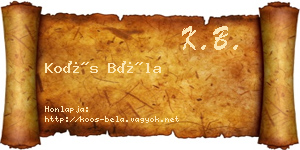 Koós Béla névjegykártya